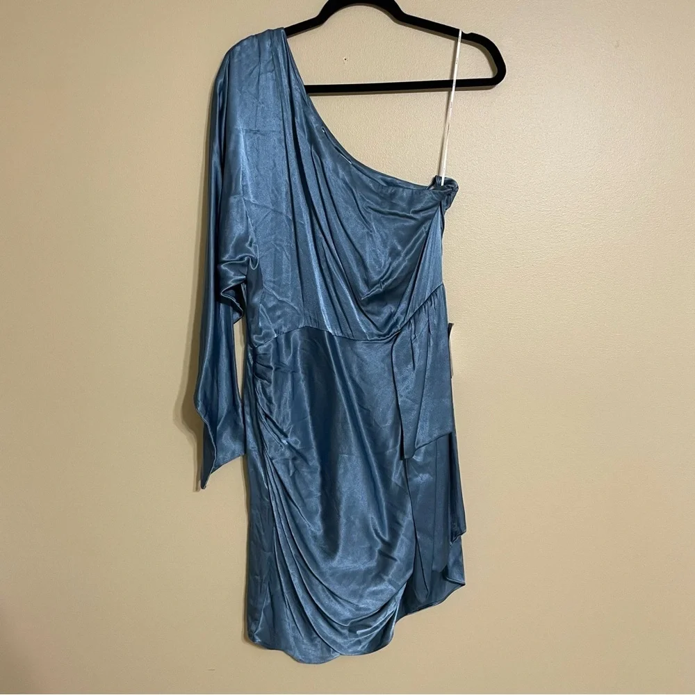 Revolve Elliatt Saronic One Shoulder Mini Dress Blue Satin‎ Size XL NWT